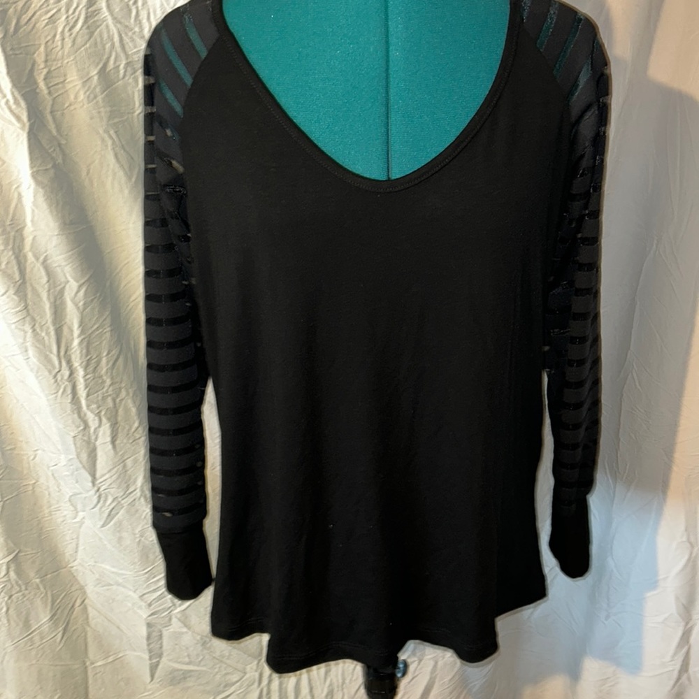 Jane’s blouse. Black with sheer/ black sleeves. Size L/XL. NWT.
